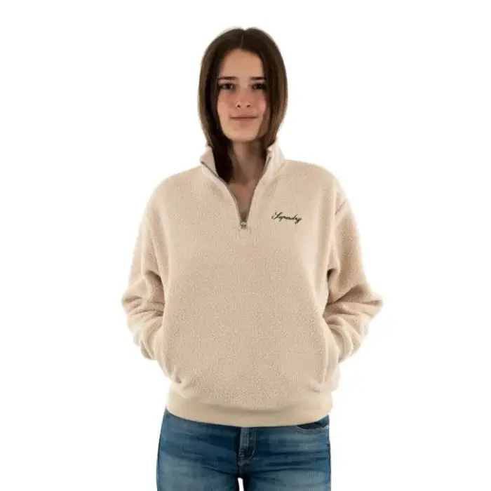 Superdry Pile da donna con 1/4 di zip Country Club Borg Gris