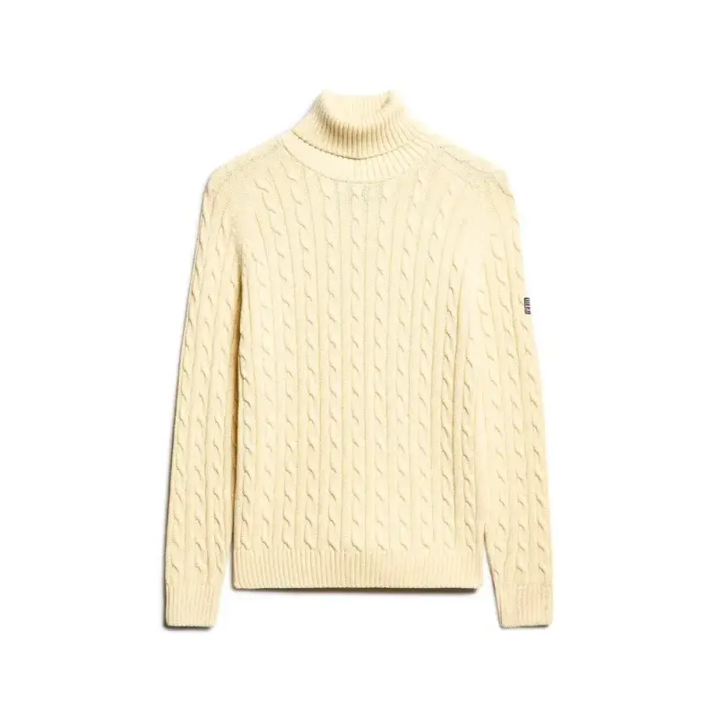 Superdry Pull ample torsadé a collo alto donna Blanc