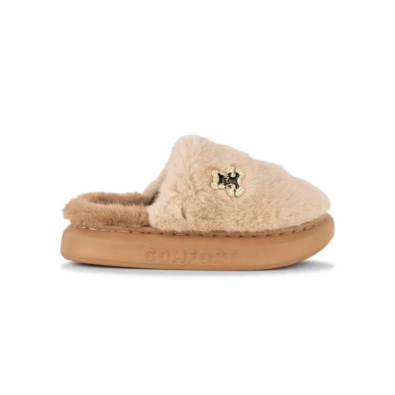 SUPERGA Ciabatte beige donna da casa in peluche con orsetto e suola platform