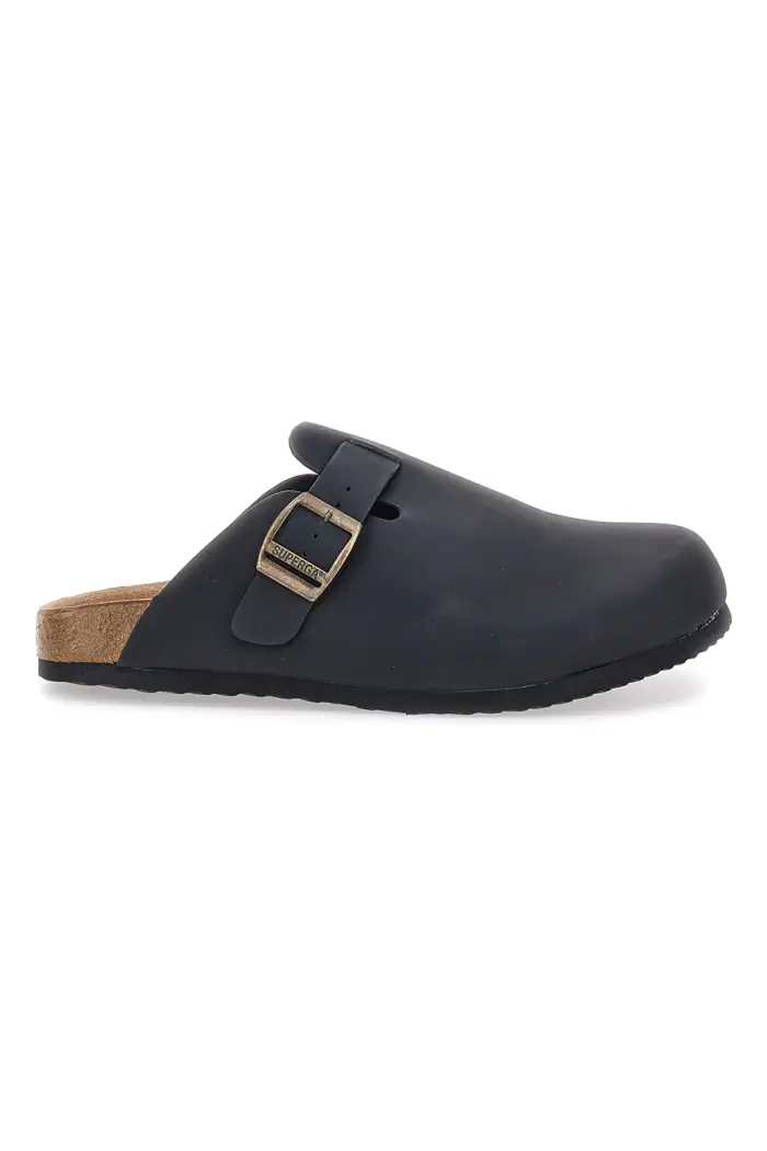 SUPERGA Ciabatte nere con fibbia e sottopiede in vera pelle S11U700 [NERO]