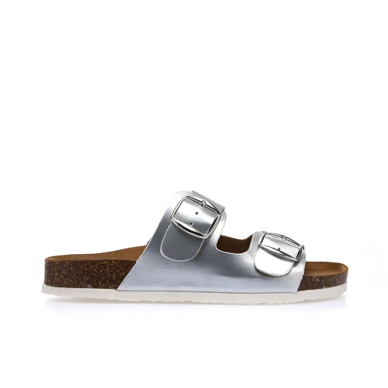 SUPERGA Sandali argento con doppia fibbia e fondo effetto sughero