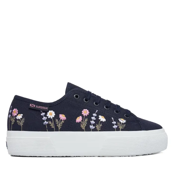 Scarpe sportive Superga 3740 Platform Flower Embroidery Leggera S5138TW Blu scuro