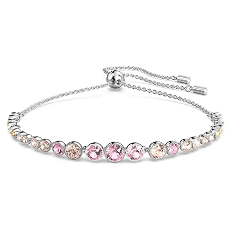 Swarovski Emily Bracciale, Placcato in Tonalità Rodio con una Fila di Cristalli Rotondi in Diverse Dimensioni e Sfumature,, Rosa