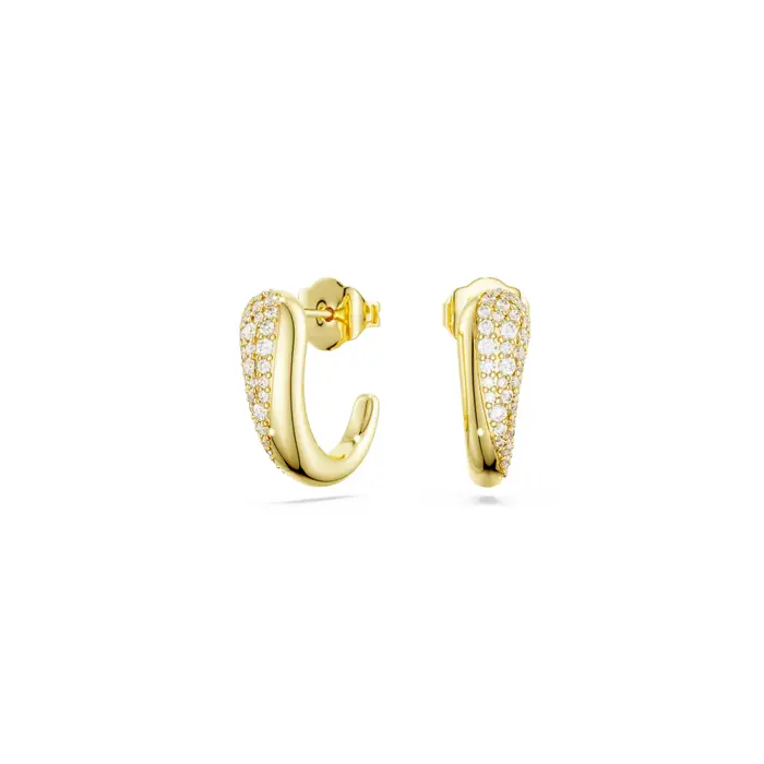 SWAROVSKI Orecchini A Cerchio Classica Taglio Round, Bianchi, Argento Sterling, Finitura Oro 18K