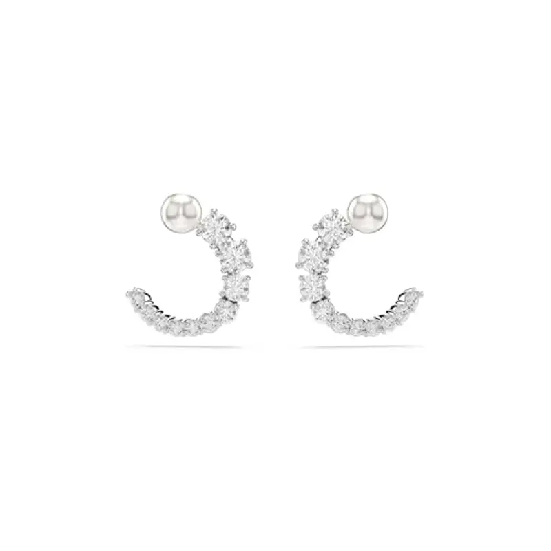 Swarovski Orecchini a cerchio Matrix, Crystal Pearl, Taglio Round, Bianchi, Placcato rodio