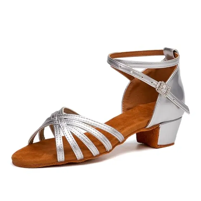 SWDZM Scarpe da Ballo Latino Americano Bambina Standard Salsa Ballroom Tacco 3 cm, Argento