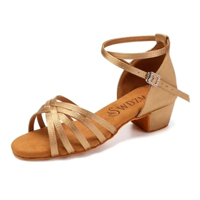 SWDZM Scarpe da Ballo Latino Americano Bambina Standard Salsa Ballroom Tacco 3 cm, Beige