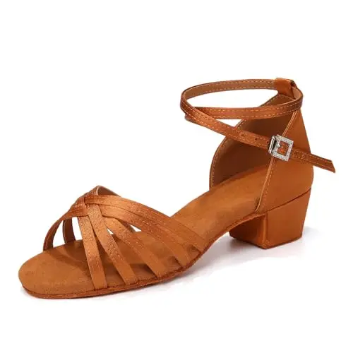 SWDZM Scarpe da Ballo Latino Americano Bambina Standard Salsa Ballroom Tacco 3 cm, Marrone