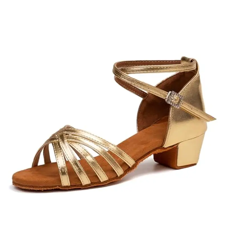 SWDZM Scarpe da Ballo Latino Americano Bambina Standard Salsa Ballroom Tacco 3 cm, Oro