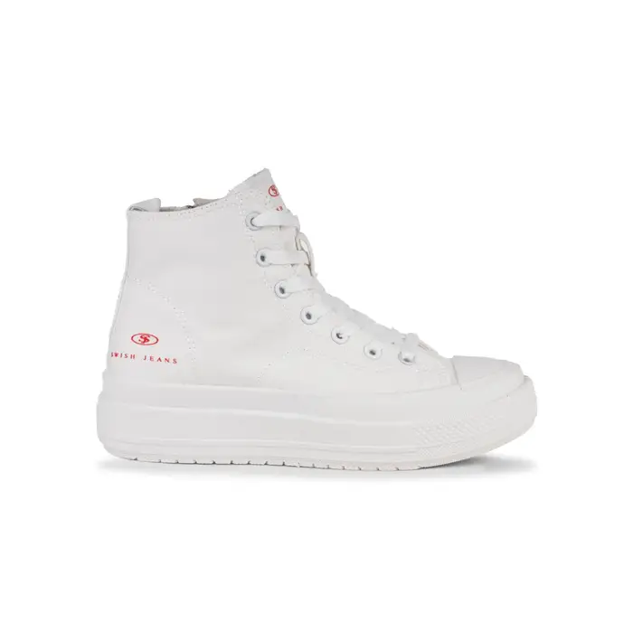 Sneakers alte Swish Jeans bianche da donna in tela con suola platform
