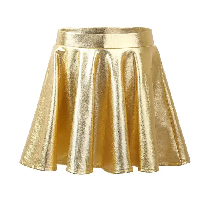 Sxiwei Gonna a pieghe metallizzata lucida per bambina con pantaloncini incorporati per costume da ballo per balletto 11-12 Years oro
