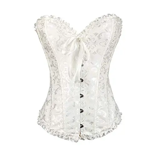 SxyBox Corsetto Donna Sexy Burlesque Overbust Corsetti Bustino per Halloween, Carnevale e Feste, Bianco