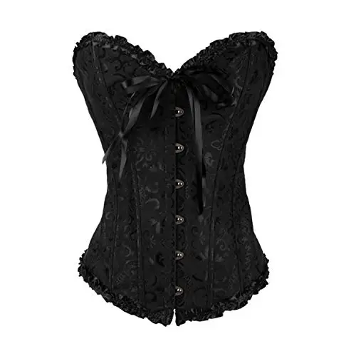 SxyBox Corsetto Donna Sexy Burlesque Overbust Corsetti Bustino per Halloween, Carnevale e Feste, Nero, 3XL