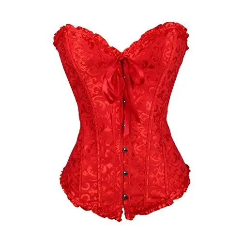 SxyBox Corsetto Donna Sexy Burlesque Overbust Corsetti Bustino per Halloween, Carnevale e Feste, Rosso