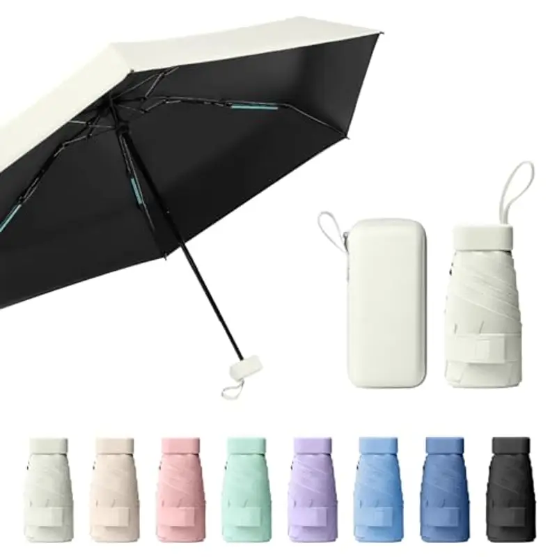 Sykrawki Mini Ombrello Pieghevole - Ombrello da Viaggio Compatto con Protezione UV, Antivento e Custodia a Capsula - Per Uomini e Donne