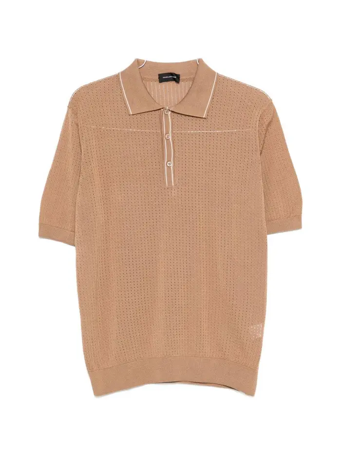 Polo in cotone con ricami traforati
