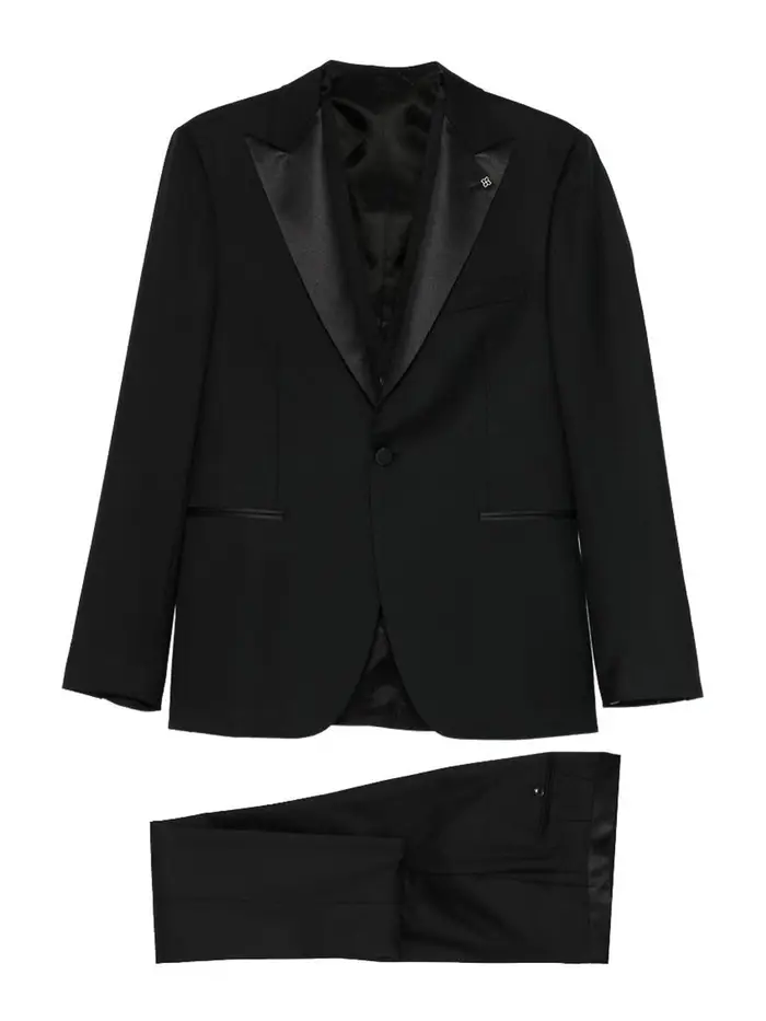 Tagliatore Smoking Nero In Lana Con Revers In Raso