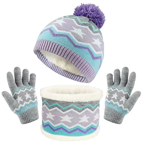 TAGVO 3in1 Invierno Set de Bufanda, Gorro y Guantes para Niños, Invierno Grueso Polar, Tejido térmico, Bufanda
