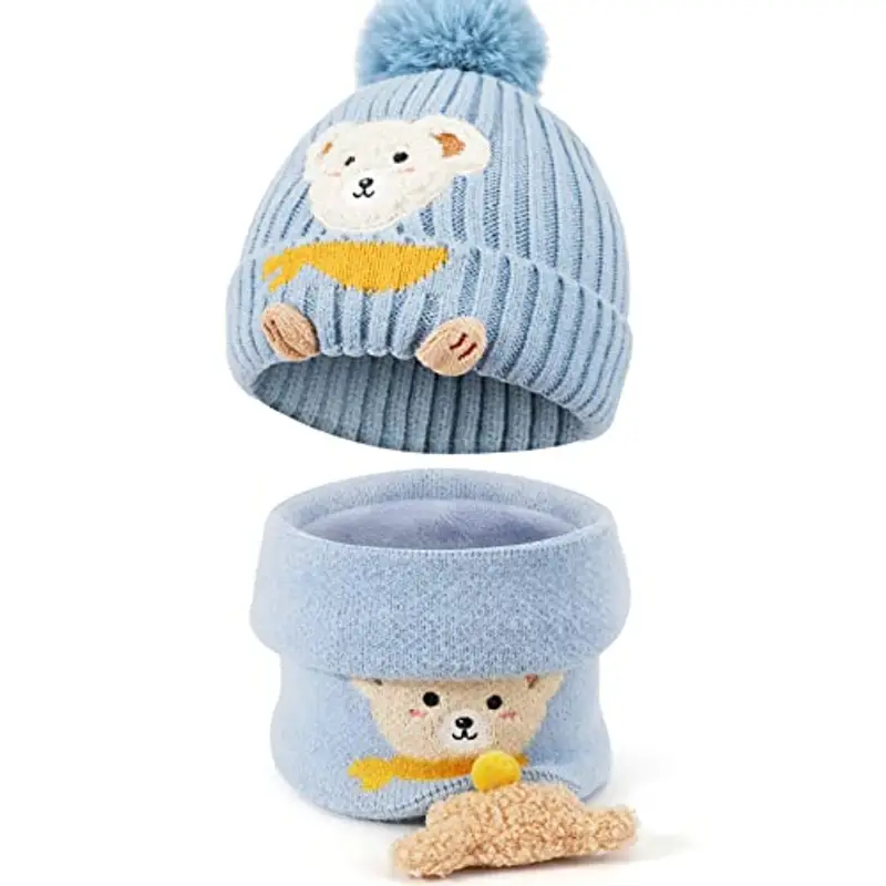 TAGVO Set di Scaldacollo per Cappello Inverno Lavorato a Maglia Caldo per Bambini, Set di Scaldacollo per Cappello