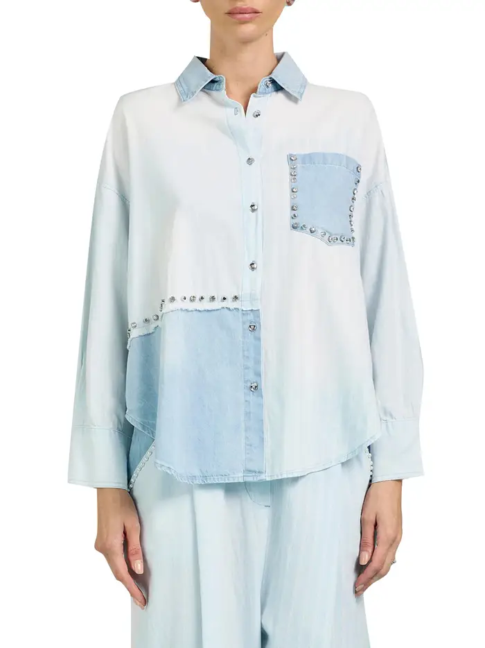 camicia casual take two da donna - celeste