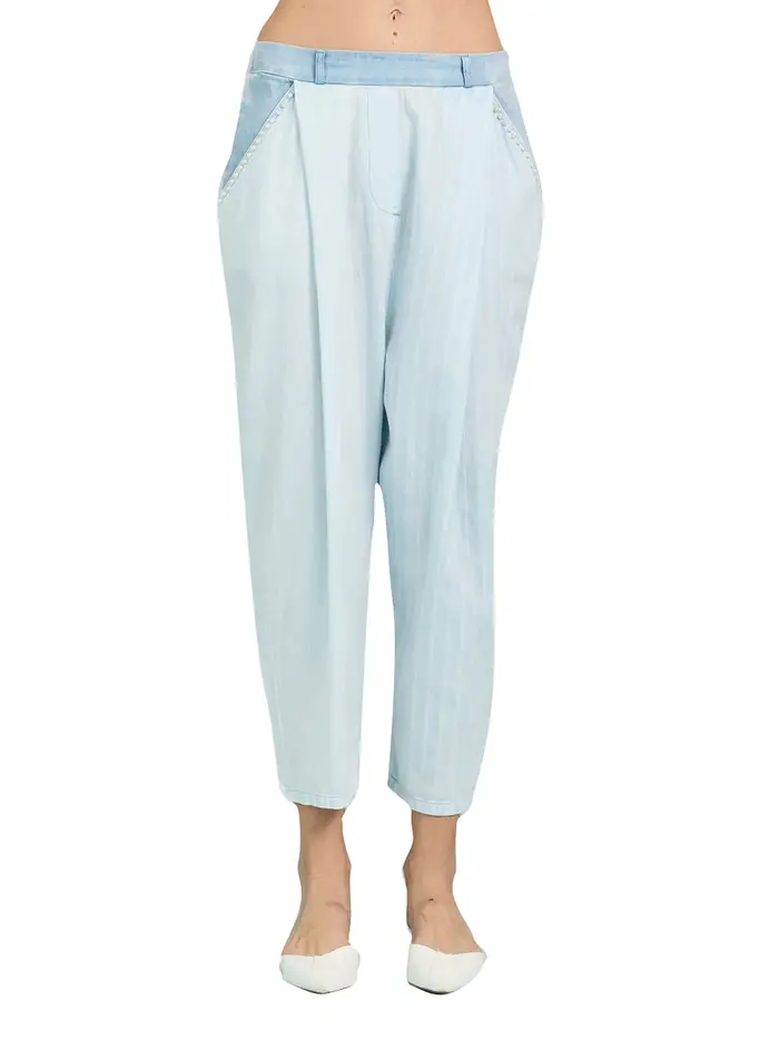 pantalone capri take two da donna - celeste