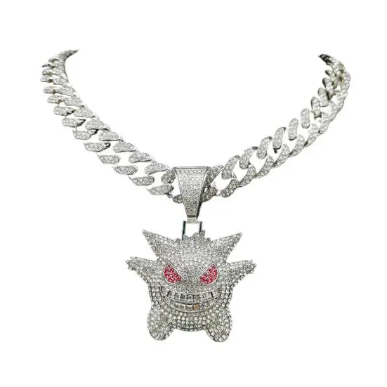 Ciondolo a forma di cartone animato Collana cubana con strass lucido intarsiato Viola dorato Argento Colore Lega Uomo Donna Collana Accessori moda Regalo A argento