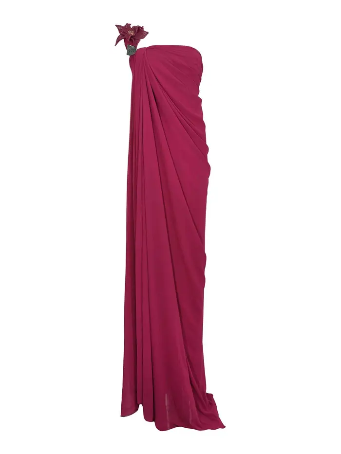 Vestito Lungo Betina 99036 In Crepe E Chiffon Multicolore