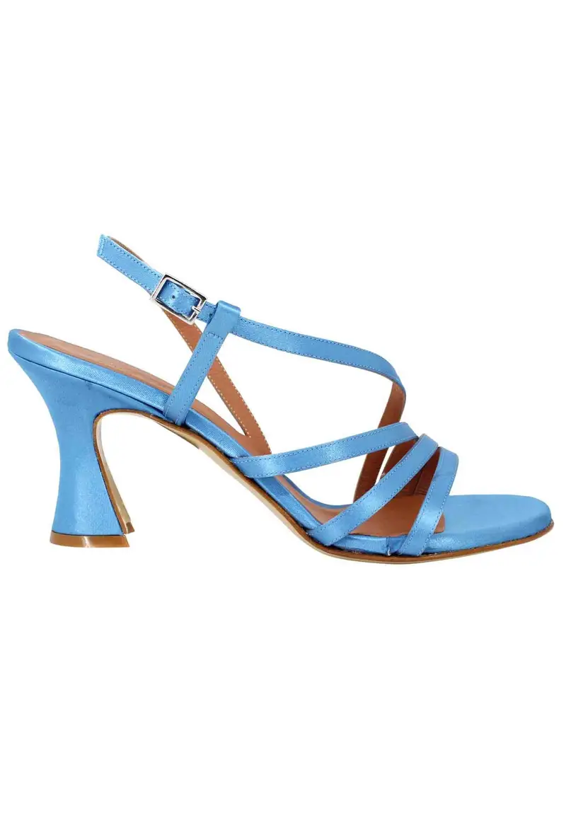 Tattoo Sandali slingback donna in raso azzurro e suola in cuoio Donna ROCK 19 051