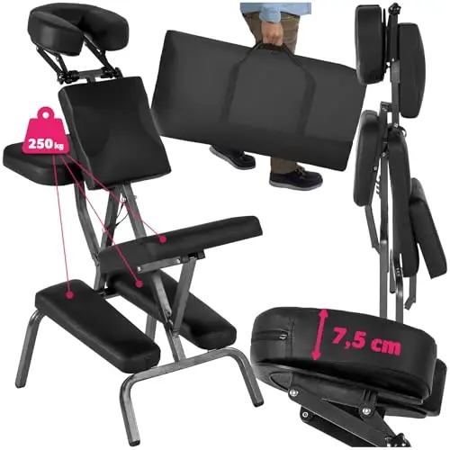 TecTake TecTake® Sedia da Massaggi Portatile, Poltrona Fisioterapia con Telaio in Metallo Stabile, Imbottitura Spessa