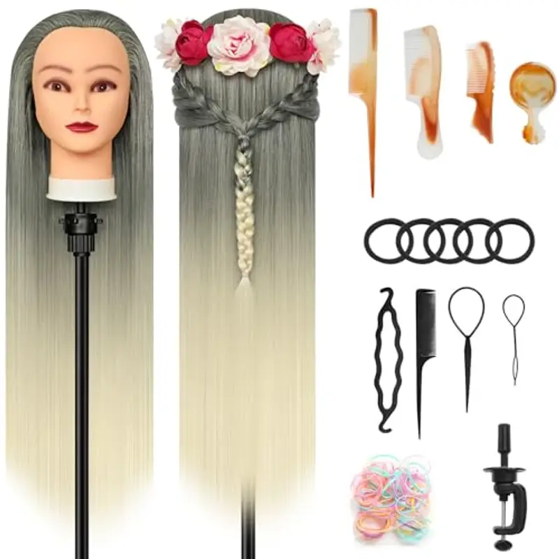XINMEIFA Testa Per Parrucchiere, 28" Testina Parrucchiere Capelli 100% fibre Sintetiche Parrucchiere Testa Testina Parrucchiere Capelli con
