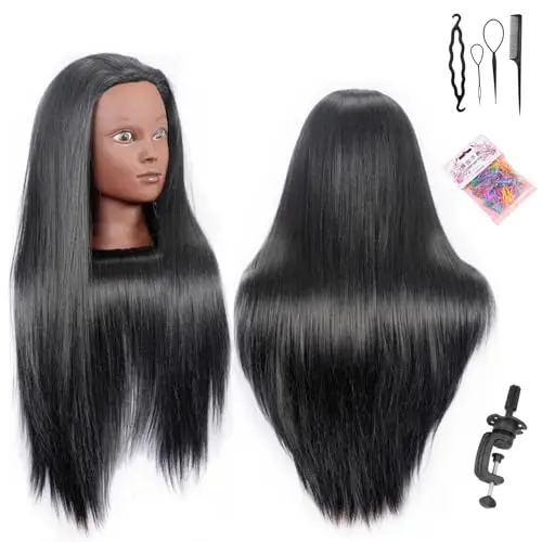 Pykisfp Testa per parrucchieri, 26" Testina Parrucchiere Capelli Testa per Acconciature Testa Parrucchiera con Staffa+ DIY