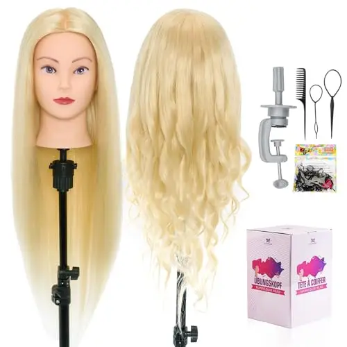 Neverland Beauty & Health Testa per parrucchieri, Neverland 28" 60% Veri Capelli Testina Parrucchiere, Manichino Cosmetologia Formazione