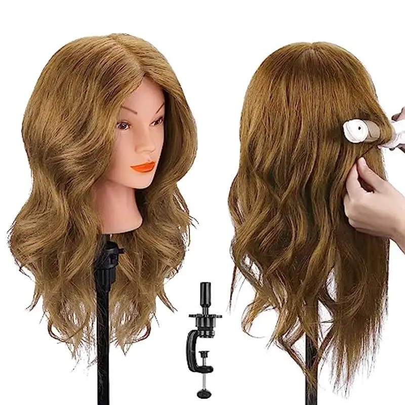 TopDirect Testina Parrucchiere Capelli, 18"/46cm 100% Veri Capelli Testa per Parrucchieri Testa per Acconciature Manichino Cosmetologia
