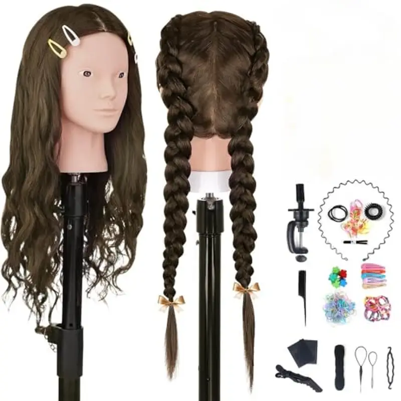 TopDirect Testina Parrucchiere Capelli, 66cm/26" 70% Veri Capelli Testa per Parrucchieri Testa per Acconciature Manichino Cosmetologia