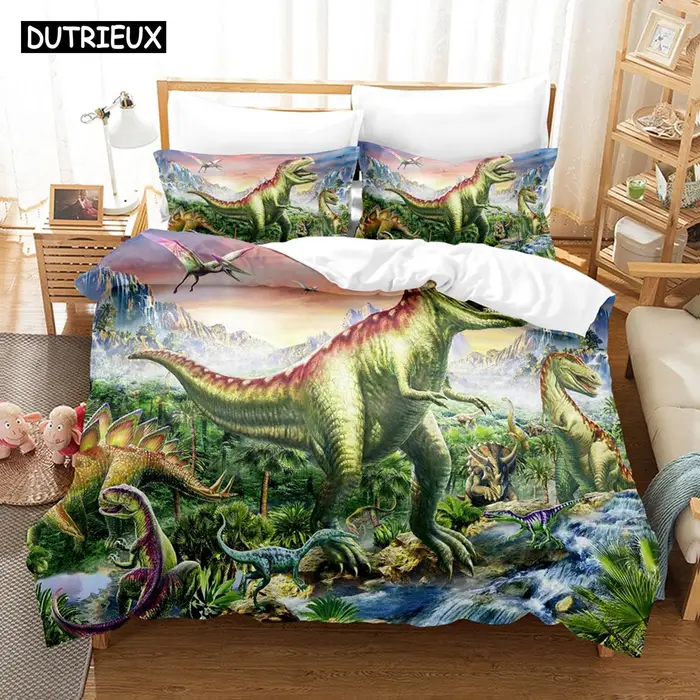 3D Set Biancheria da Letto Dinosauro Set Copripiumino con Federa Singolo Matrimoniale Queen King Biancheria da Letto EU Double(200x200cm)