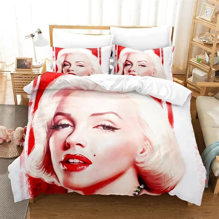 Textilien Copripiumino 3D Marilyn Monroe per tutte le stagioni, set di biancheria da letto, piumino morbido, copripiumino e federe