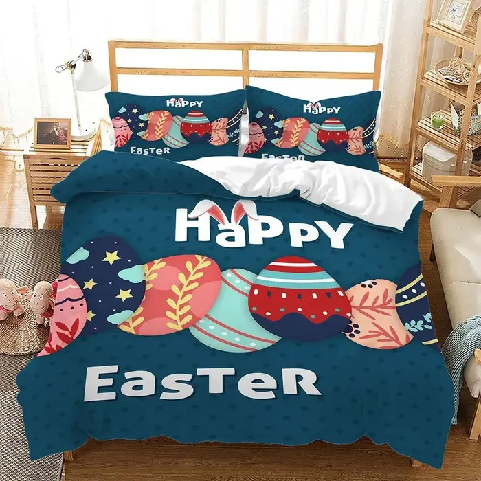 Set Copripiumino Pasquale Misura KingQueen Colorato Uova di Pasqua Nido Coniglietti Tema Set Biancheria da Letto Bambini Ragazzi Ragazze Poliestere Copripiumino 70x133cm 2pcs