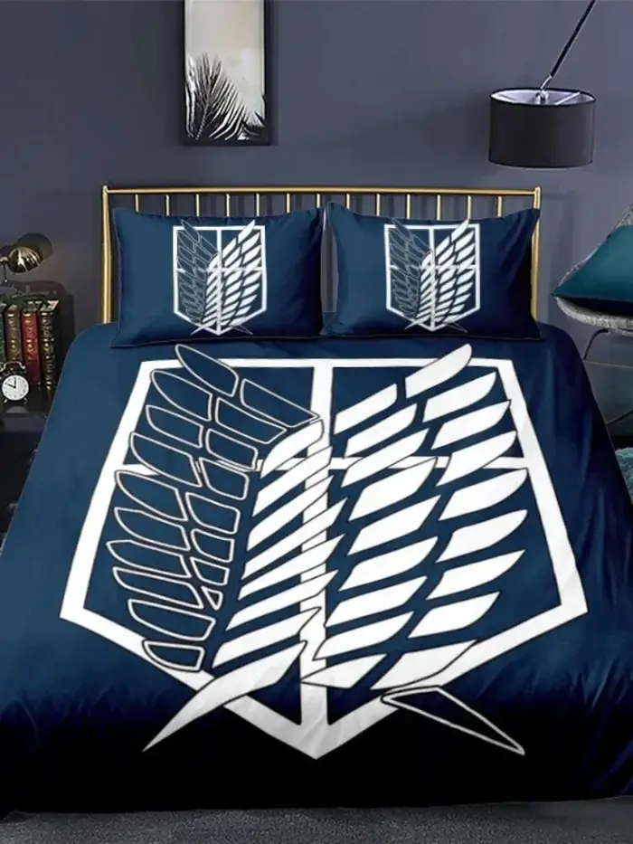 Set di biancheria da letto con stampa 3D di Attack on Titan, copripiumino e federa, Freedom Wings, per ragazzi, bambini, singolo, matrimoniale US Twin(172x218cm)
