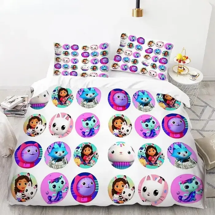 Set Letto Casa delle Bambole di Gabby Federe Cuscino Cartone Animato Copripiumino Per Bambina Regalo Singolo Matrimoniale Full Queen Carino Kawaii 3D Copripiumino AU Single 140x210cm