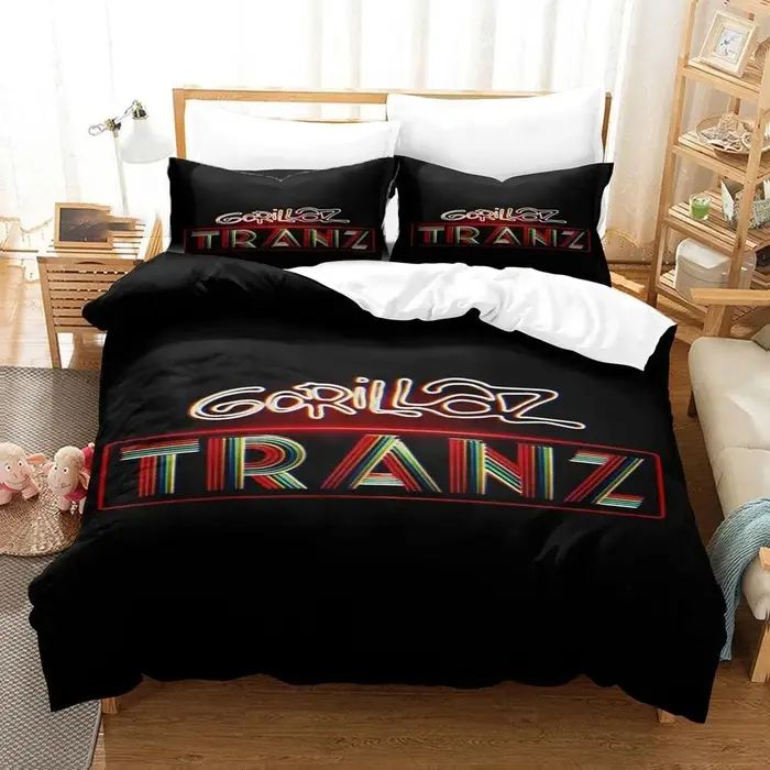 Set Letto Stampato in 3D Band Musicale Gorillaz Ragazzi Ragazze Misura Singola Queen Copripiumino Federa Letto Bambini Adulti Tessile per la Casa AU Single 140x210cm