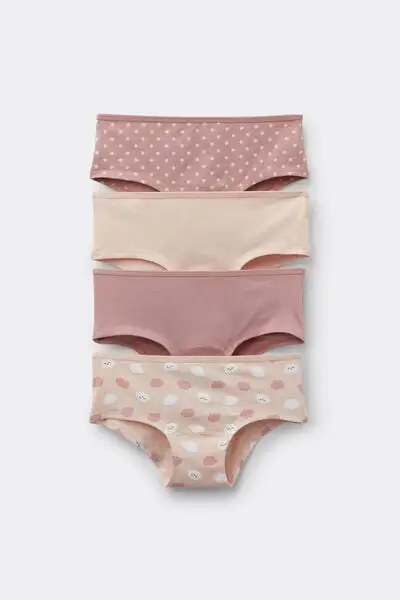 Tezenis 4 Paia Culotte Bimba Cotone Stampato Bambina Rosa