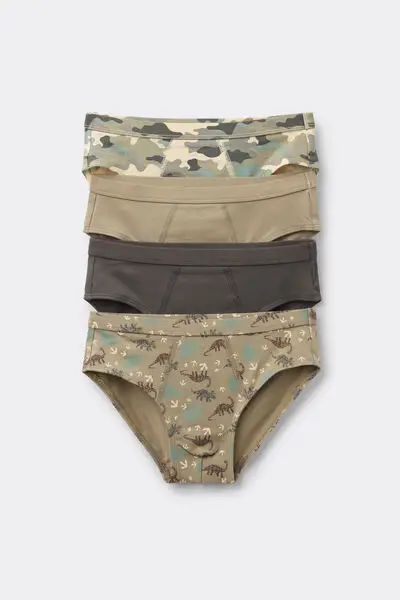 Tezenis 4 Paia di Slip Bimbo in Cotone Stampato Bambino Verde