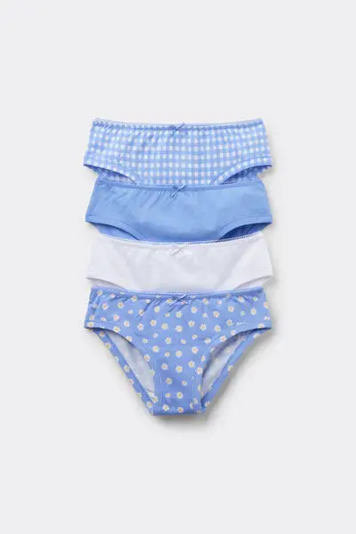 Tezenis 4 Paia Slip Bimba in Cotone Stampato Bambina Blu