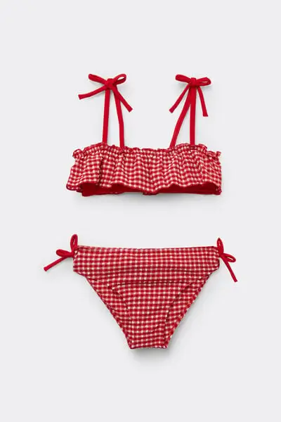 Tezenis Bikini Brassiere Bimba con Volant Summer Vichy Bambina Rosso