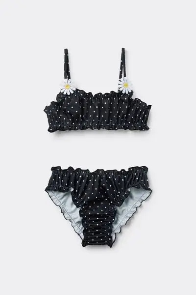 Tezenis Bikini Brassiere con Slip Bimba Pois Bambina Nero