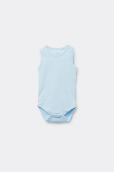 Body Neonato Spalla Larga in 100% Cotone Tinta Unita Azzurro (74 cm)