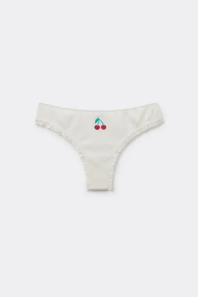 Brasiliano in Cotone a Costine con Ricamo Donna Bianco