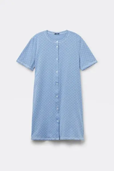 Camicia da Notte Mezza Manica Aperta Pois Donna Azzurro