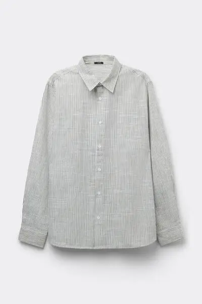 Tezenis Camicia Manica Lunga 100% Cotone Effetto Lino Uomo Grigio