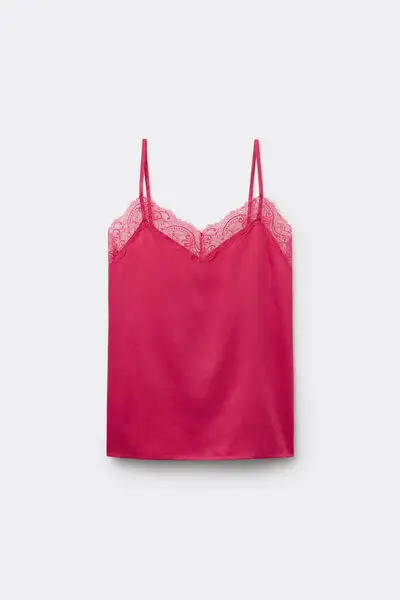 Tezenis Canotta con Spalline Sottili in Raso e Pizzo Donna Rosso